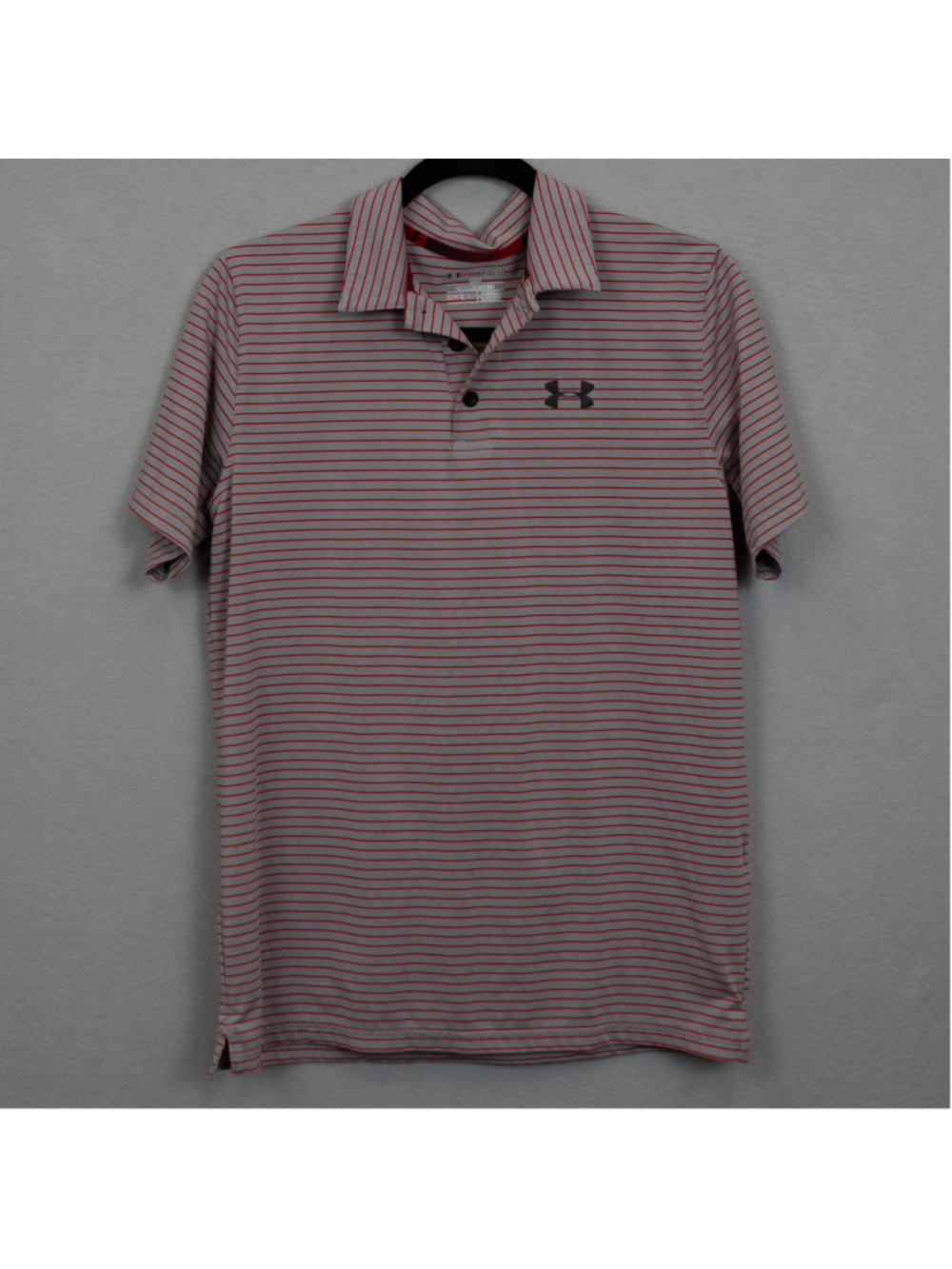 Youth Under Armour red and grey stripe performance polo shirt-YXL